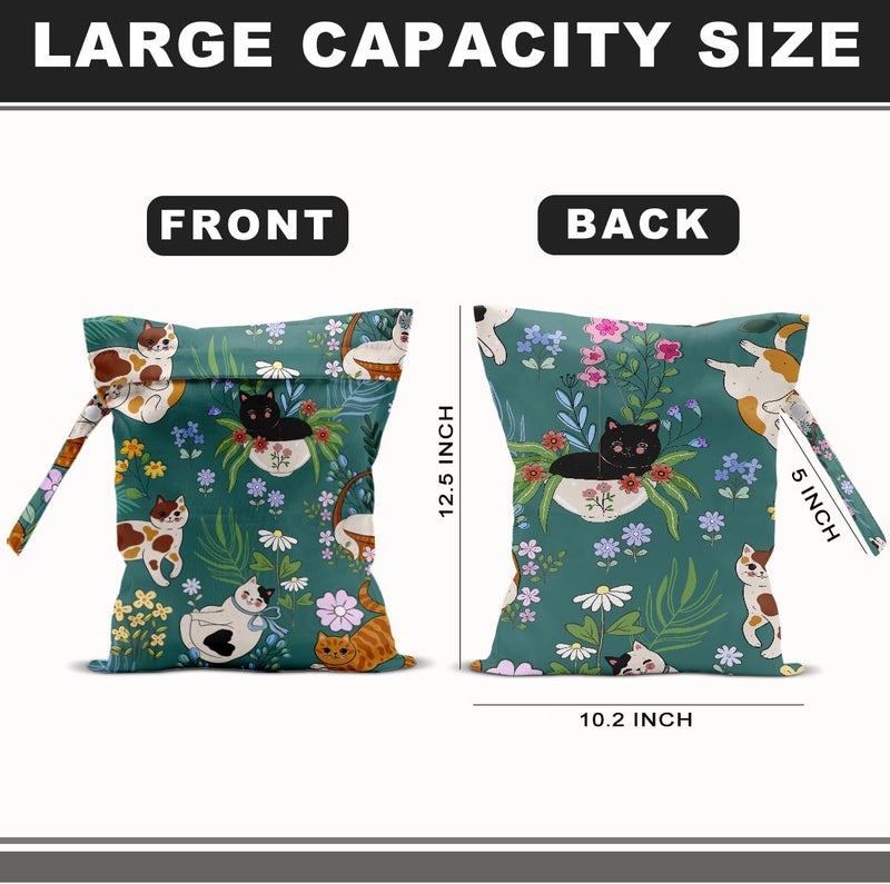 BQXH Cat Lover Gifts, 2Pcs Mushroom Cat Print Wet Bags, Wet Dry Bag Reusable Zipper Pouch for Swimsuit, Diapers, Beach, Dirty Yoga Gym Clothes, Toiletries, Waterproof Birthday Christmas Gifts - Image 2